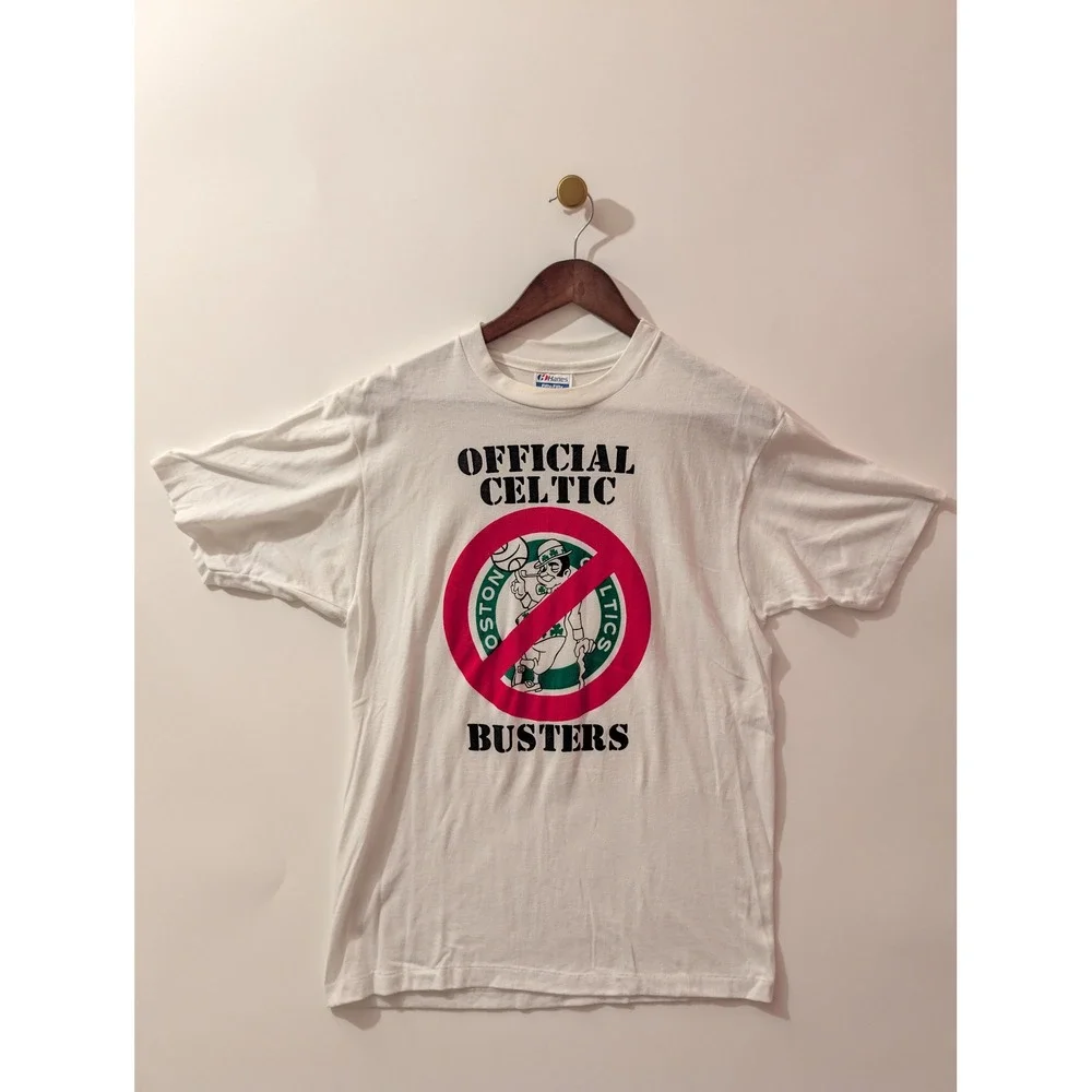 Hanes T-Shirt Mens L White Excellent Rare Boston Celtics Busters NBA Vintage 80s